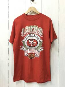 DELTA デルタ NFL チームロゴ 49ERS USA製 半袖シャツ プリントTシャツ メンズL〜 赤系 アメフト 90‘S VINTAGE