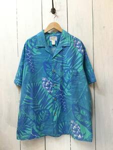 Hawaiian Flavor ハワイアンフレーバー HAWAII製 USA製 アロハシャツ 半袖開襟シャツ ハワイアン メンズXXL〜 大きめ 青系