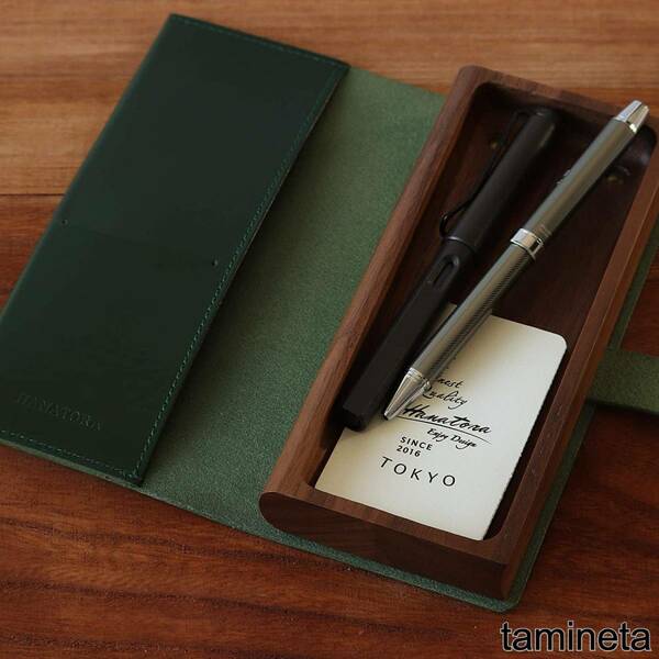 極上のペンケースをあなたに! ヌメ革 木製レザーペンケース ビジネス シンプル グリーン 筆箱 高級 ペン おしゃれ どこでも使える文房具