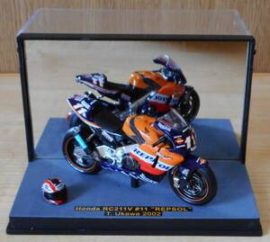 《宇川徹・ヘルメット付き・背面ミラー・カスタム》 1/24 ホンダ RC211V #11 T.Ukawa 2002 MotoGP【イクソ(IXO)改造】外装箱なし