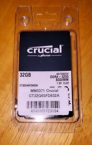 392-577 新品 32GB 1枚 CT32G4SFD832A Crucial PC4-25600 (DDR4-3200）260pin SODIMM ノートPC用