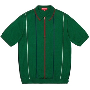 Supreme Pinstripe Half Zip Polo Green Small 19SS 国内正規品 シュプリーム ピンストライプ ハープジップ ポロ ニット 新品未使用