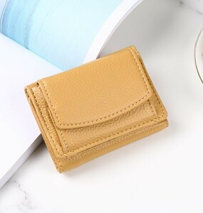 ミニ財布 小銭入れ　三つ折り財布 財布 コンパクト 小さめ　黄色　　i97