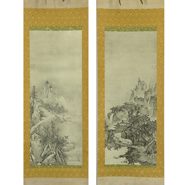 B-3208 [Reproduction] Yukimura Kogei Paperback Summer/Winter Landscape Picture Double-width Hanging Scroll/Painting Priest Echigo Rinzai Sect Japanese Painting Ink Painting Calligraphy, painting, Japanese painting, landscape, Fugetsu