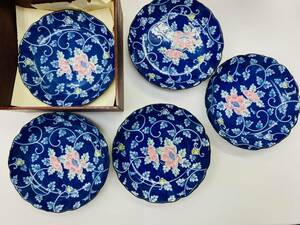 Z-5066 【中古品】1円スタート 和光園 和食器 花絵柄 直径約16cm 和風 お皿 5枚セット