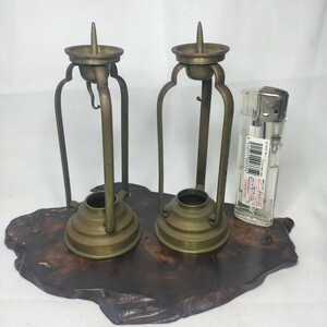 銅製燭台 一対 蝋燭立て 灯り 手作り銅器 桐箱 アンティーク 旧家蔵出し 美品