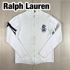 Ralph Lauren ラルフローレン ジップアップ セーター L ホワイト 刺繍ロゴ