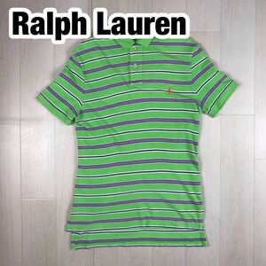 Ralph Lauren ラルフローレン 半袖 ポロシャツ M グリーン パープル ブラック ホワイト ボーダー 刺繍ポニー