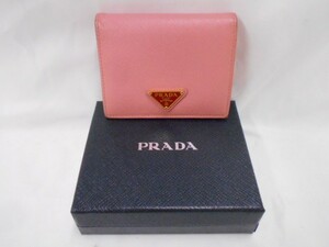 84 送60サ 0328%D03 PRADA SAFFIANO TRIANG プラダ サフィアーノ トライアングル 二つ折財布 IMV204 中古品