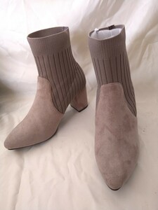  new goods [LL] metal rouge knitted combination po Inte dotu short boots tea n key heel maaRu