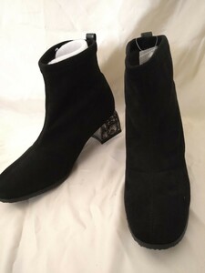  new goods [L] metal rouge square tubiju- heel short boots maaRu black 