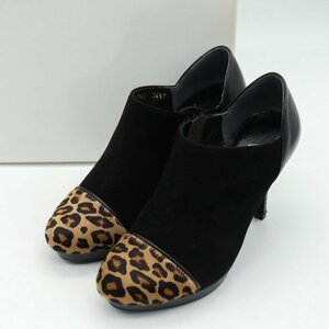  shoe guarantee Lee oo ta bootie - beautiful goods Leopard high heel made in Japan shoes shoes lady's 34.5 size black SHOE GALLERY OTA