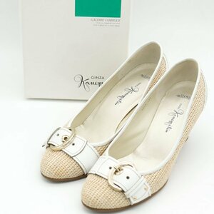  Ginza Kanematsu pumps MISS SLENDER tea n key heel made in Japan shoes shoes white lady's 23.5cm size white GINZA Kanematsu