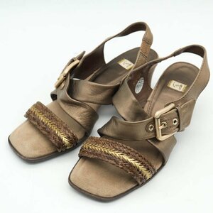  wing sandals square Turow heel Cross strap made in Japan shoes brand shoes lady's 23.5cm size Brown ing