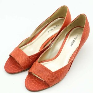  Nine West pumps open Turow heel shoes leather sole brand shoes lady's 6.5 size orange NINE WEST