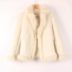  Junko Shimada suede coat fake suede lining fur plain jacket outer lady's 11R size white JUNKO SIMADA