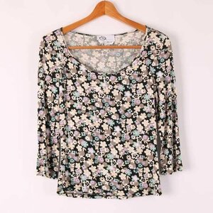 マレーラ 長袖Ｔシャツ 花柄 ラウンドネック トップス イタリア製 ストレッチ レディース Mサイズ ブラック MARELLA