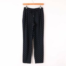 ザラ ロングパンツ ドット 水玉 タック サイドスリット ボトムス レディース XS(XS)サイズ ネイビー ZARA_画像1