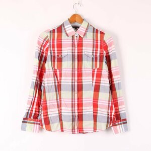 トミーヒルフィガー 長袖シャツ チェック柄 胸ポケット ロゴ刺? トップス レディース Sサイズ レッド TOMMY HILFIGER