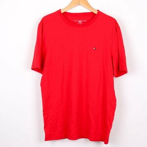 トミーヒルフィガー 半袖Tシャツ 胸元ロゴ ラウンドネック コットン100％ トップス メンズ S/Pサイズ レッド TOMMY HILFIGER