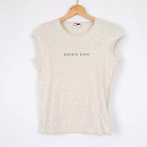 トミージーンズ 半袖Ｔシャツ ロゴT ラウンドネック 薔薇 コットン ストレッチ トップス レディース Sサイズ グレー tommy jeans_画像1