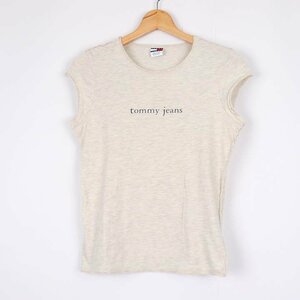 トミージーンズ 半袖Ｔシャツ ロゴT ラウンドネック 薔薇 コットン ストレッチ トップス レディース Sサイズ グレー tommy jeans
