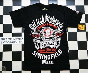 OIL LEAK モーターサイクル 半袖Tシャツ M 黒 れ2546　身幅約48㎝ レプリカ バイカー 新品