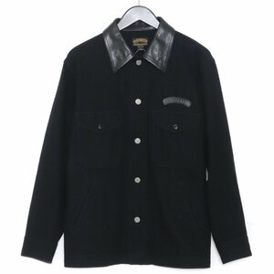 SEVENTY FOUR レザーカラー切り替えウールシャツジャケット ブラック Mサイズ セブンティーフォー 長袖 襟