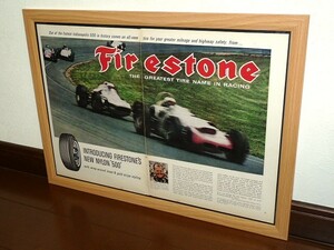 1964年 USA 60s 洋書雑誌広告 額装品 Firestone (A3size) /検索用 INDY500 A.J. Foyt インディー500 店舗 看板 ガレージ ディスプレイ 装飾