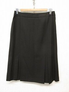 k5796：日本製！アクアスキュータムAquascutum ウールスカート 大きいサイズ13 ストライプ台形スカート フォーマル/黒ブラック ：35