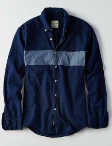 * AE アメリカンイーグル AEO Indigo Chambray 長袖シャツ L / Navy *