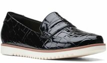 Clarks クラークス 23.5cm ブラック フラット パテント レザー エナメル クロコ 型押し パンプス ローファー スリッポン サンダル RRR91_画像5