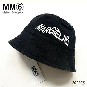 新品 2023SS MM6 Maison Margiela キッズ ボーイズ ロゴ バケットハット 帽子 メゾンマルジェラ 3 大人にも レディース 黒 ブラック 送料込