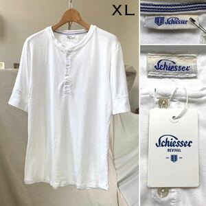 XL 新品 Schiesser シーサー 定番 ヘンリーネック 半袖 Tシャツ KARL-HEINZ S/S 白 ホワイト 定1.32万 メンズ 7 カットソー 160095 リブ袖