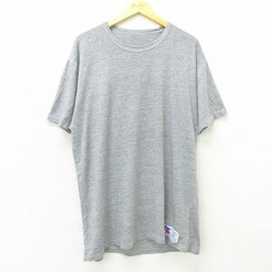 L/古着 ラッセル 半袖 ビンテージ Tシャツ メンズ 80s 無地 クルーネック グレー 霜降り 22may26 中古