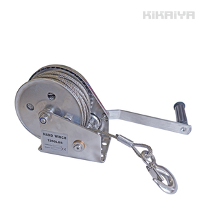 KIKAIYA ハンドウインチ ウィンチ オートブレーキ付 (オールステンレス) ワイヤー 15ｍ 手動ウインチ 回転式ミニウインチ 6ヶ月保証