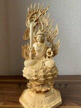 【ケーリーフショップ】精密彫刻 不動明王 木彫 仏像　　不動明王像　檜木 高約28cm_画像1