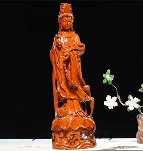 【ケーリーフショップ】仏教美術 木彫仏像 精密細工 木彫り　花梨木 天然木 置物 観音菩薩像　仏像 高さ30cm