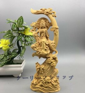 【ケーリーフショップ】 仏教美術 精密彫刻 仏像 手彫り 極上品 水月観音 手作り 彫刻工芸品　