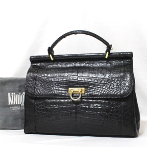  beautiful goods Koo ni silver konigin crocodile handbag business bag document bag . leather black ko bag black kai man IRV tag attaching 