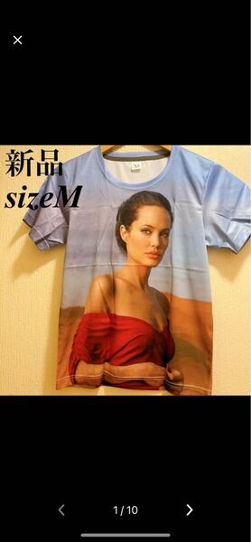 新品★アンジェリーナジョリー★ユニセックスブルー地Tシャツ★ユニセックス★M★現品限り★最終値下★特別限定最終値下げ価格