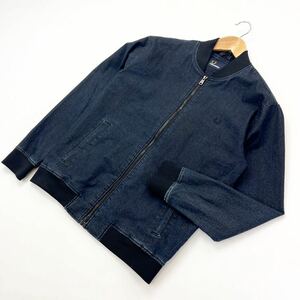 FRED PERRY ☆ レオパード インディゴ デニム ジャケット ブルゾン ネイビー M 大人カジュアル スタイリッシュ 古着 フレッドペリー■CJ186