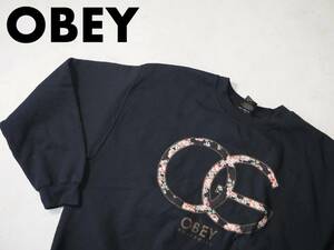 ☆送料無料☆ OBEY オベイ USA直輸入 古着 裏起毛 トレーナー スウェット メンズ L ブラック トップス 中古 即決