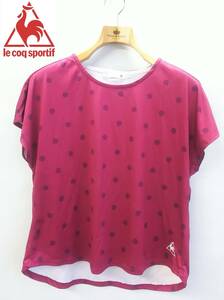 ▲le coq sportif*半袖Tシャツ*サイズO(XL相当)*レディース*丸首*水玉*ドット柄*ピンク*ジム*スポーツ*速乾*ルコックスポルティフ #5627