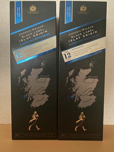 ジョニーウォーカー ブラックラベル 12年　アイラオリジン　スコッチウイスキー　1L×2本セット　箱付き