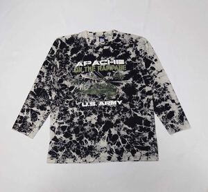 Title SHOP // 長袖 U.S ARMYプリント タイダイ染め Tシャツ カットソー (黒×白系) サイズ (実寸XL位)