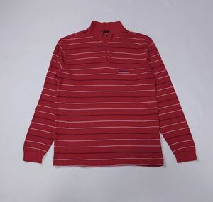 SILVER SCOT 845s // 長袖 ボーダー柄 ロゴ刺繍 ハーフジップ ポロシャツ (赤) サイズ LL