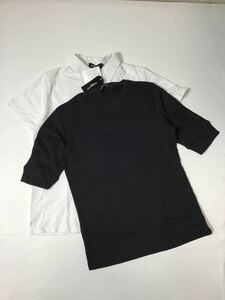 (未使用) DEBUT // 2枚組 5分袖 Tシャツ & プリント 半袖 ポロシャツ (黒×白)サイズ M
