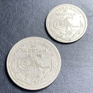 【J016】古銭外国銭 パキスタン 1940年代 ハーフルピー クウォータールピー 2枚セット(^^)