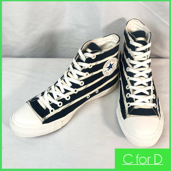 ★CONVERSE★27.0㎝ ハイカットスニーカー コンバース オールスター メンズ 紺色 ネイビー ボーダー柄 8ホールシューズ S449